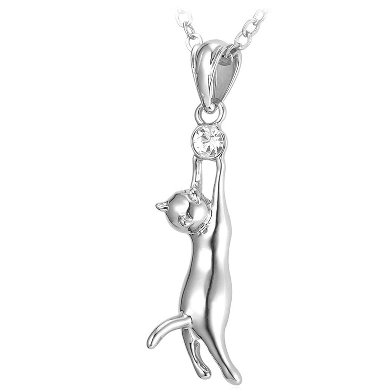 U7 Cute 3D Cat Pendant Necklaces Chic Daily Jewelry for Woman