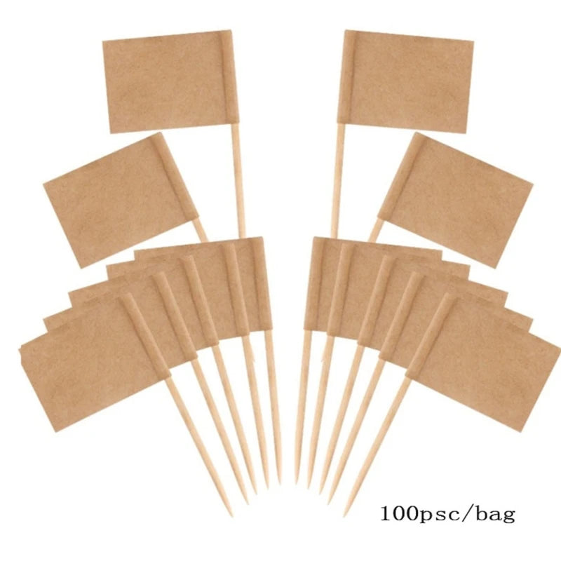 100pcs Blank Toothpick Flags Mini Labels Cheese Marker Picks Cupcake