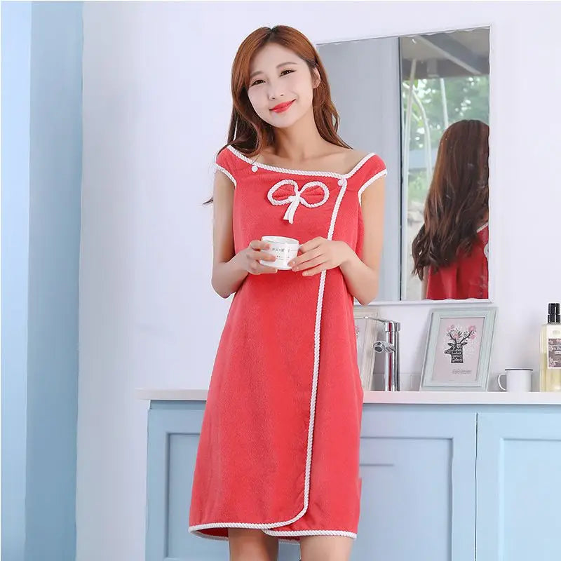 Women Large Bathrobe Quick Dry Wearable Microfiber Soft Bathrobes Plush Thick Absorbent Winter Night Sleepwear Dressing Gown