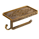 Antique Brass Toilet Paper Holder with Shelf, Aluminum Wall Mount Toilet Tissue Holder with Cell Phone Storage and Hook