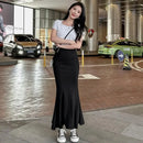 Blackskirt Women's Spring Autumn High-waisted A- line Skirt Fish Tail Vintage Long Dress Sensibility Niche Bodycon Skirt