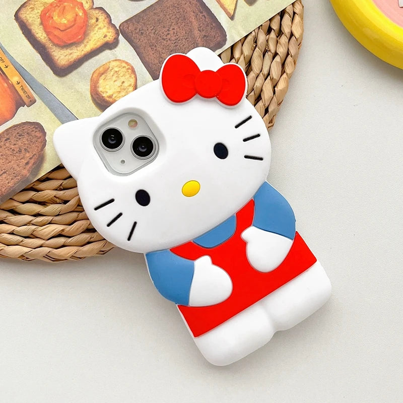 For iPhone 15 14 13 12 11 Pro Plus mini Max Xs XR 6 7 8 SE Bow Hello Kitty Silicone Soft Cover Case