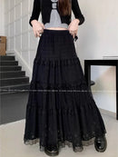 Korobov Sweet A-line Skirts for Women Faldas Para Mujeres Autumn New High-waisted Slim Fairy Cake Skirt Vintage Y2k Long Skirt