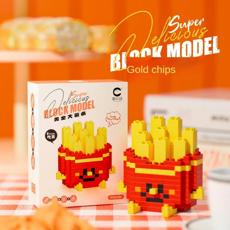 Food Building blocks Mini brick toy Fruit Burger Fries Avocado bread pineapple sandwich Milk drink Jigsaw Puzzle children's gift