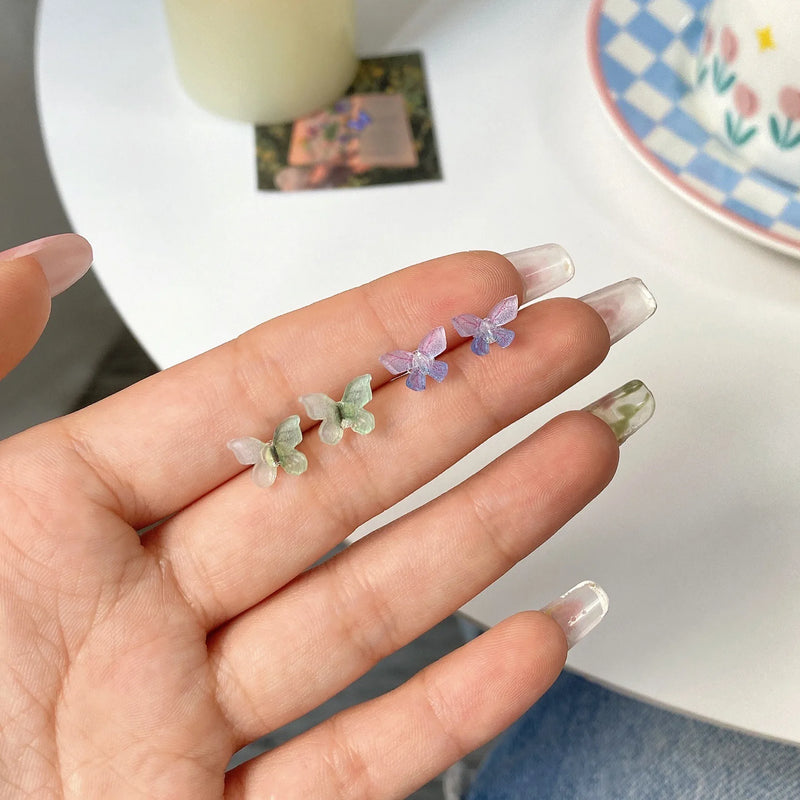 6/8/12Pcs/set 925 Silver Needle Blue green Color Series Earrings Set Butterfly Stud Earrings for Women Girls Fashion Jewelry