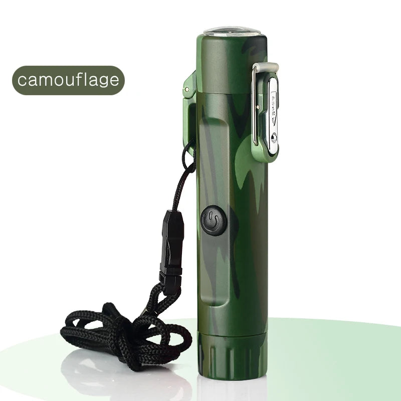 Arc Usb Lighter Camping Outdoor Survival Plasma Lighter With Flashlight Compass Survival Lighters Waterproof And Windproof