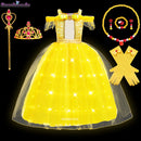 Girls Belle Princess Dress LED Light Up Summer Cosplay Costume Beauty and the Beast Clothing Birthday Party Gift