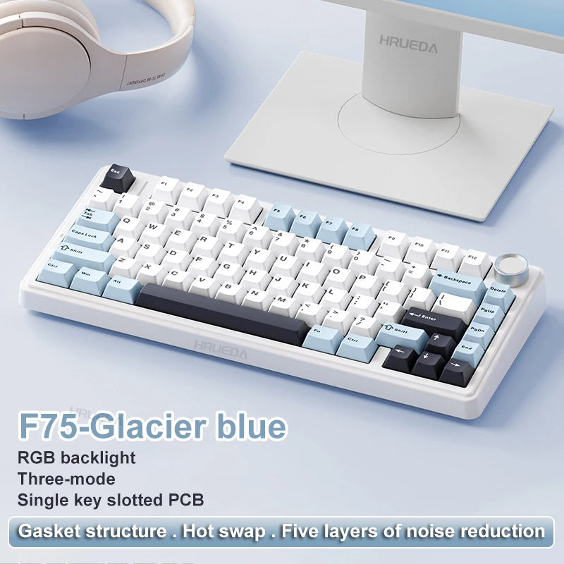 AULA F75 Mechanical Keyboard Wireless Bluetooth 2.4G Wired Tri-Mode Multifunctional Knob Hot Swap Laptop RGB PC Gaming keyboard