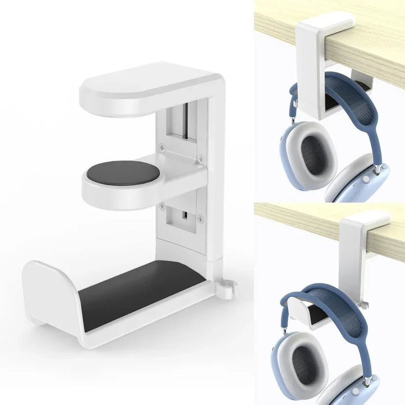 No Punch Table Clip Hook Headphone Holder 360 Degree Rotating Headphone Holder Storage Hanging Cloth Coat Keys Towel Organizer