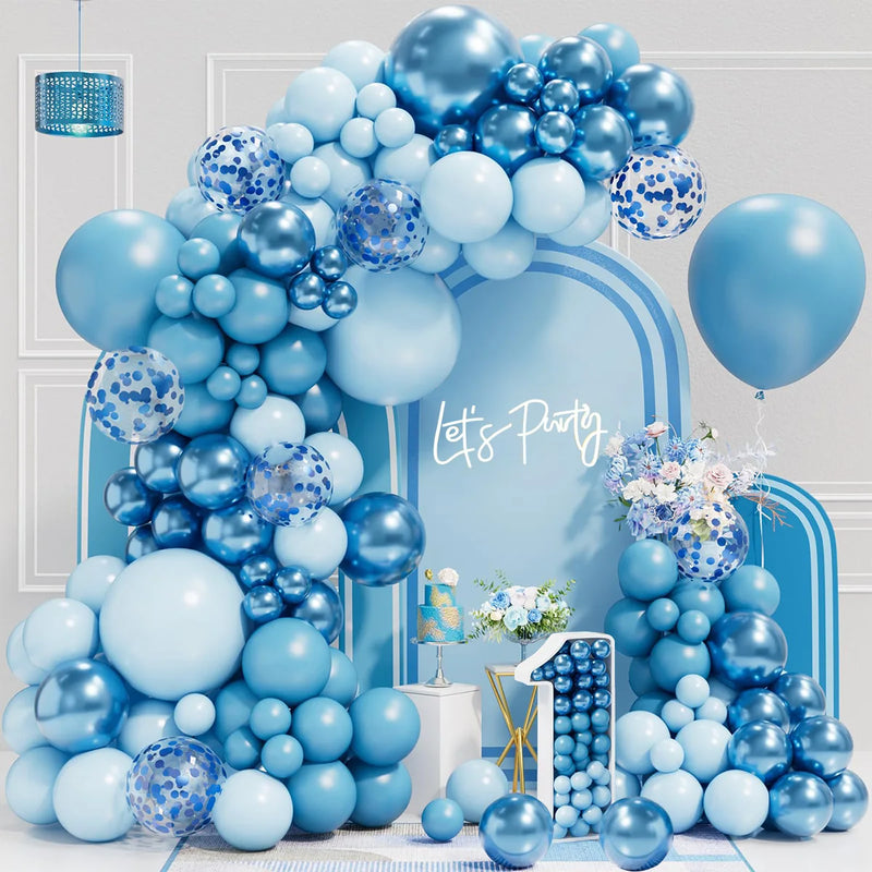 Blue Metallic Balloons Garland Kit Gold Confetti Balloon Arch Birthday Party Decoration Kids Wedding Birthday Baby Shower Boy