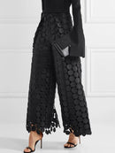 Yeezzi Women Fashion Hollow Polka Dot High Waisted Wide Leg Pants 2025 New Spring Autumn Solid Color Causal Office Trousers