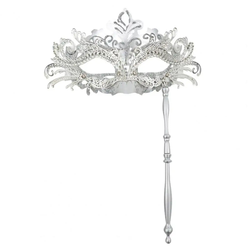 Metal Fancy Elegant Party Masque with Handheld Stick Half Face Venetian Masque with Rhinestones for Women Men Prom Masquerade
