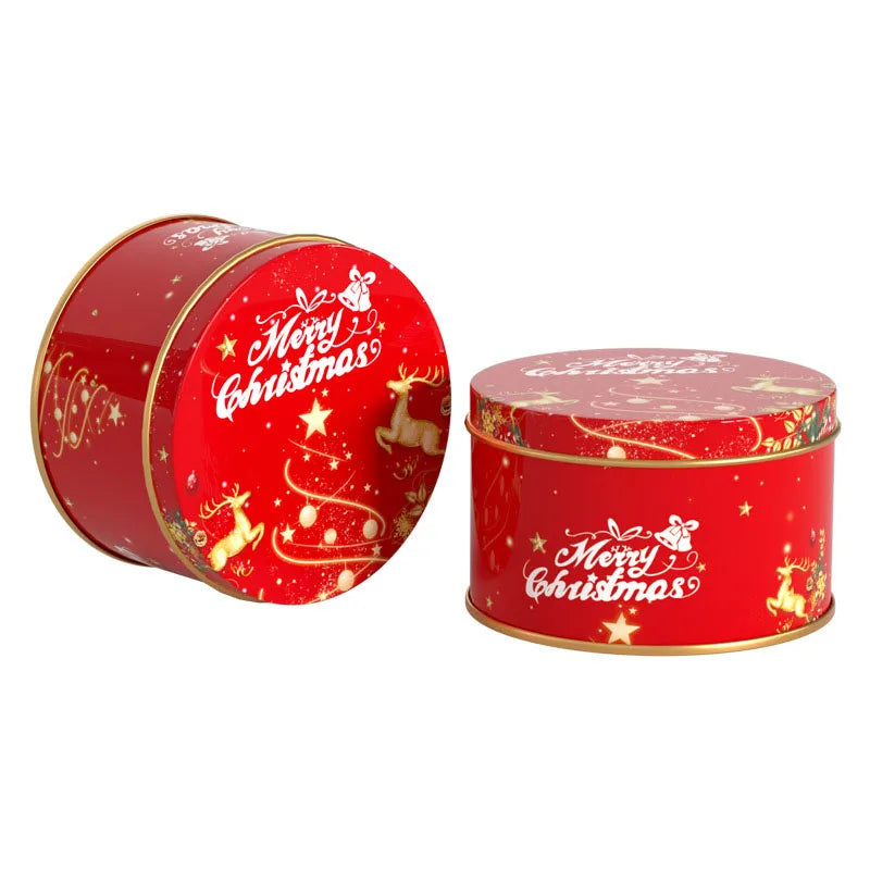 Christmas Round Metal Gift Box Candy Cookie Storage Containers Tinplate Boxes Children Christmas Gift Holiday Party Supplies