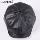 LA SPEZIA Octagonal Cap Real Leather Men Black Vintage Newsboy Caps Male Spring Casual Gatsby Hat Classic Painter Flat Hats