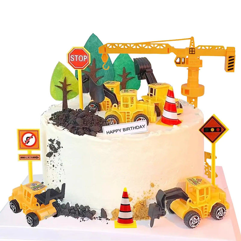 Excavator Car Crane Tractor Birthday Cake Topper Construction Party Decor Boy Kid Baby Shower 1st Birthday Party Cake Baking Kit