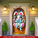 Easter Door Cover Decoration Plush Rabbit Wreath Easter Egg Coloured Ribbon Background Indoor Outdoor Porch Banner Party Supply