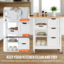Rolling Portable Small Kitchen Island Cart on Wheels Solid Wood Top Dining Room Serving Utility Carts Mobile Movable 3 Drawers