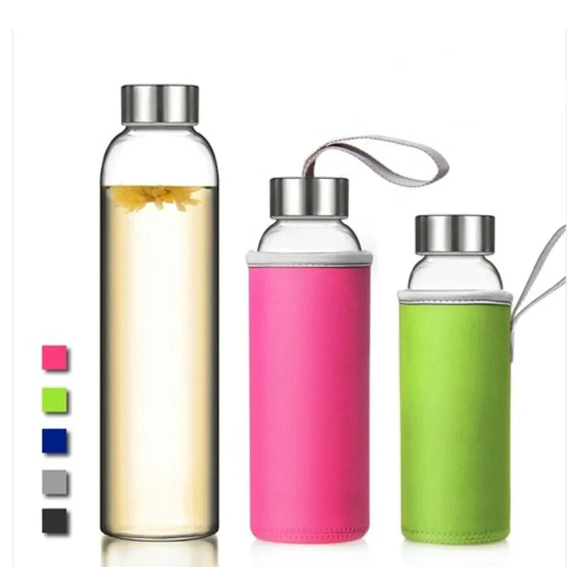 Upors 360ml 550ml Sport Style Glass Water Bottle Portable Bicycle Tour Solid Transparent Office Bottle