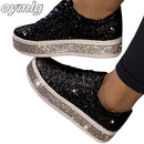 2020 Women Vulcanize Shoes Sneakers Sliver Bling Shoes Girl Flat Glitter Sneakers Casual Female Breathable Lace Up female Shoes