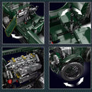 Classical Technical Green Blower Car Model Remote Control Vintage Car Building Blocks Toy Collectible for Adults Christmas Gifts