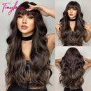 Burgundy Dark Red Synthetic Wigs Long Wavy Wine Red Cosplay Wig with Bangs for Women Natural Body Wave Halloween Heat Resistant