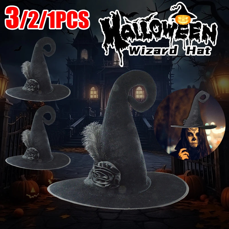 3-1PCS Halloween Witch Hat Halloween Costume Velvet Black Wizard Hat Party Coseplay Hat Costume for Women Men Masquerade Party