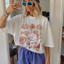 Summer Ocean Coastal Graphic Tees Trendige Retro Ästhetik La Dolce Vita T-Shirt Süßes Austern Wein Shirt Strandurlaub Damen Oberteile