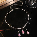 New Luxury Brand Fashion Green Water Drop Crystal Necklace Earring Set for Women Exquisite Wedding Bride Zircon Jewelry Set Gift