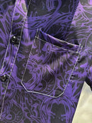 Large Size Cartoon Purple Short-sleeved Floral Shirt Men's Summer Dark Retro Hong Kong Style Handsome Hawaiian Shirt