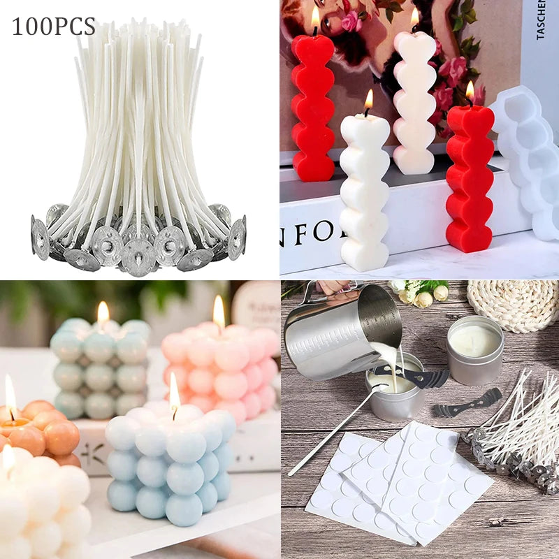 100Pcs Smokeless Candle Wicks 9/15/20cm Pre-Waxed Cotton Core Wicks DIY Handmade Candle Making Tool Christmas Candle Party Decor