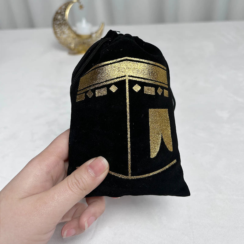 6pcs Eid Mubarak Bags Black Velvet Gift Kareem Ramadan Candy Bags Muslim Islamic Home Family Party Decorations Eid al-Fitr 2025