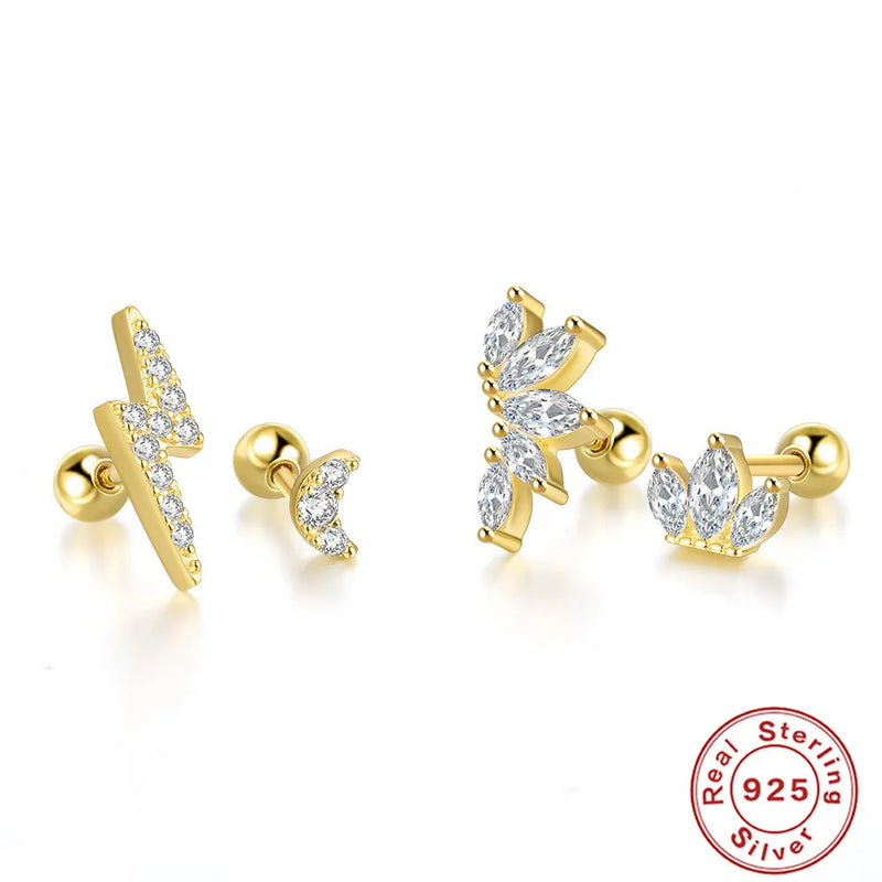 CANNER 1PC Real 925 Silver Stud Earring Small Zircon Earrings For Women Ear Bone Nail Lip Piercing Body Wedding Gifts Jewelry