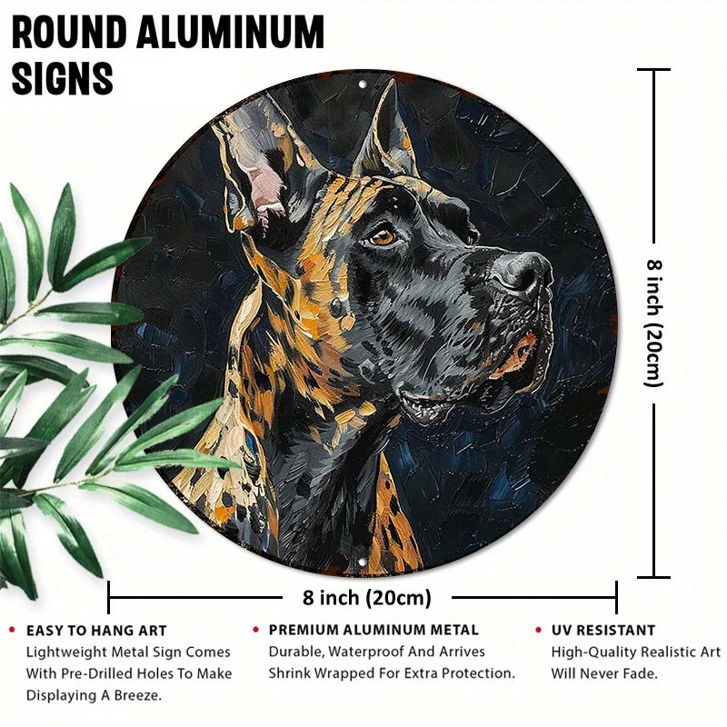 1pc Great Dane Aluminum Sign - UV Resistant & Waterproof 8" Round Wall Art for Dog Lovers - Home Decor Gift