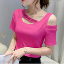 Tops Woman Short Sleeve Coquette Clothes Slim Off Shoulder Sexy T Shirt for Women Summer Outfit Plain Elegant Cheap Women's Tee