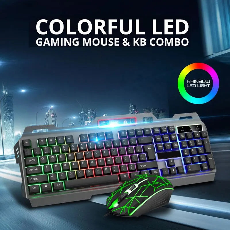 Metal Luminous Computer Keyboard And Mouse Suit USB Wired Game Colorful Backlight Mechanical Feel Keyboard And Mouse