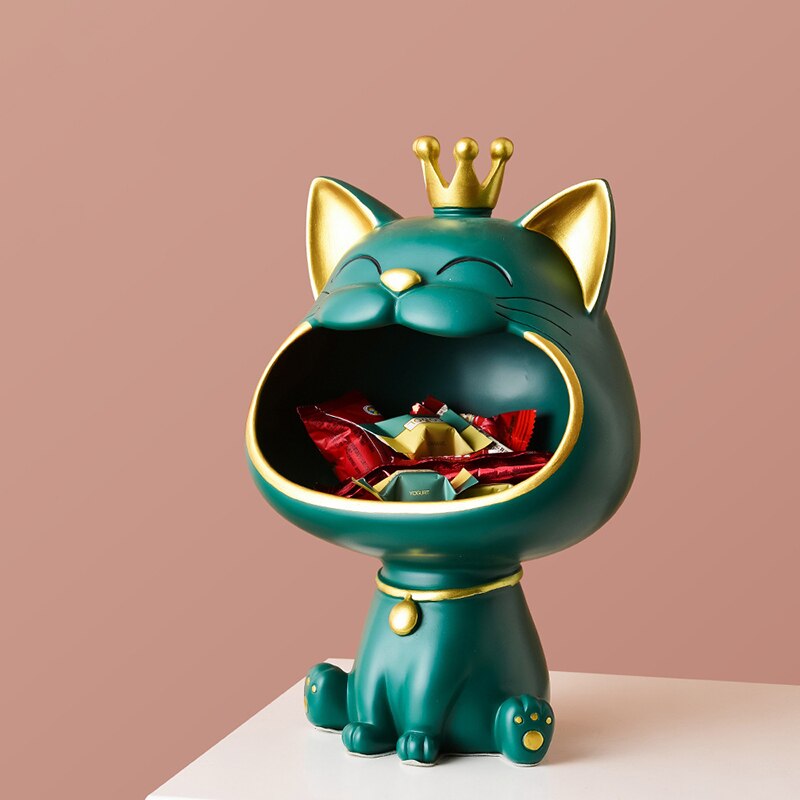 ERMAKOVA Lucky Cat Statue Sculpture Table Decoration Miniature Figurine Sundries Storage Box Modern Living Room Desk Home Decor