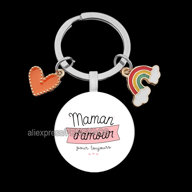 French Mother Keychains Lovely Mom Keychain for Thanksgiving Gift for Mom Cute Gift In French