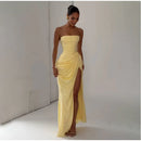 The Helios | Butter Yellow Pleated Gown with Backless Silhouette