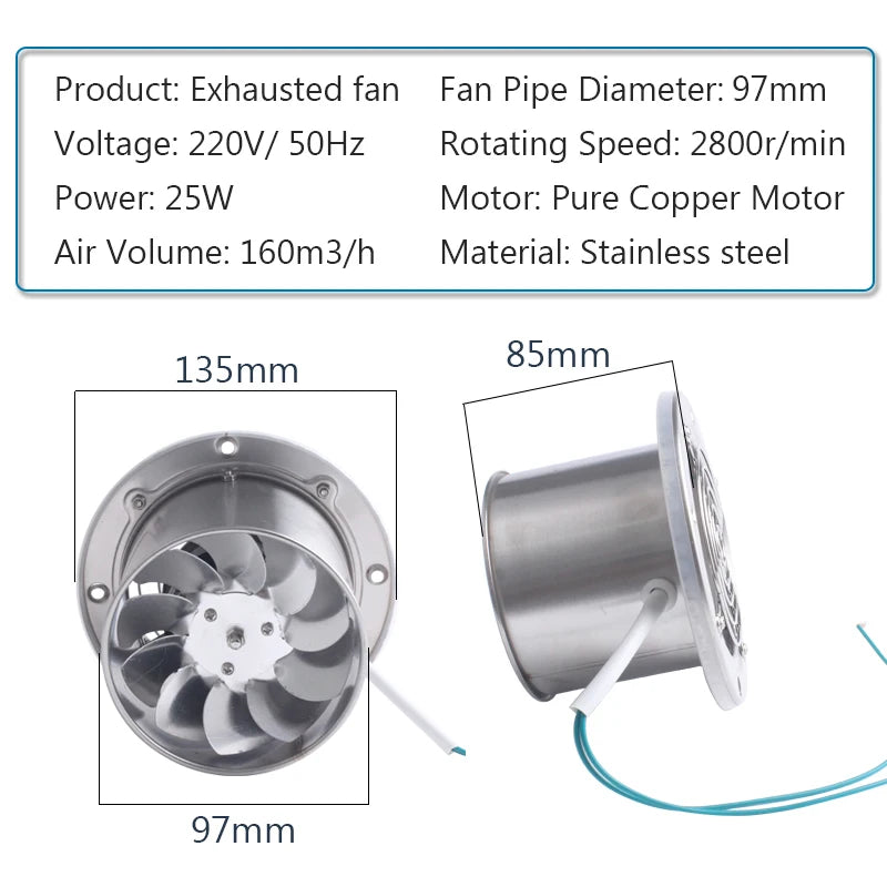 DMWD 4 inch Exhaust Fan Bathroom Pure copper motor Extractor Ventilation 4" Kitchen Toilet Wall Ventilator Inline Pipe Duct Fan