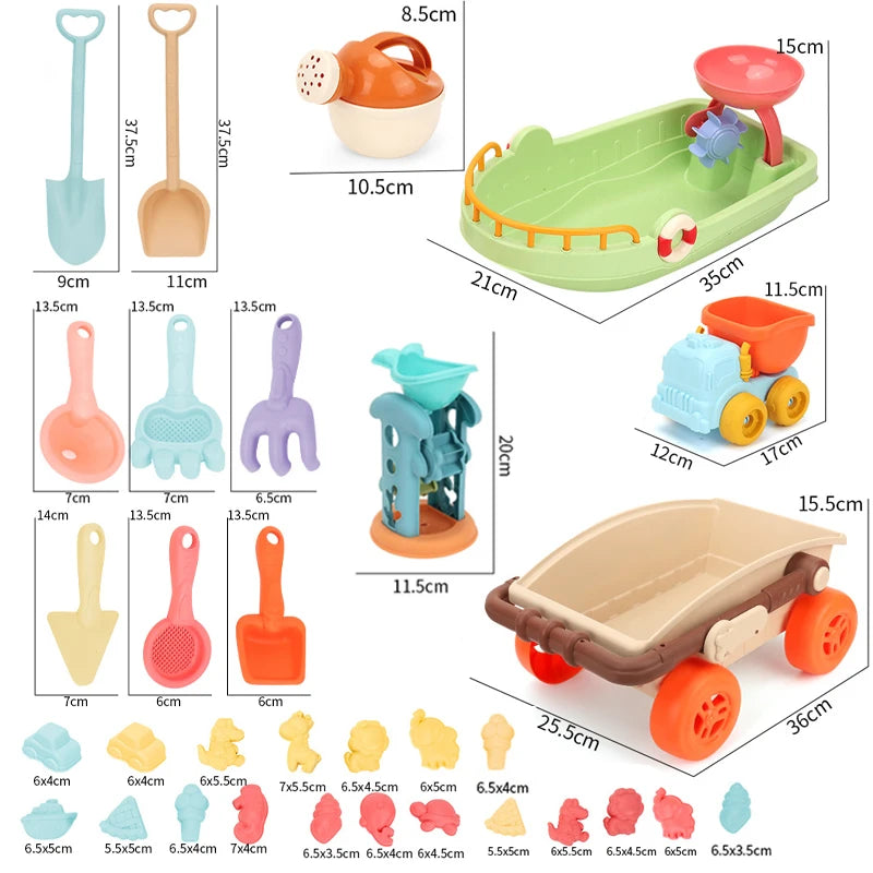 Kids Trolley Sand Play Beach Toy Sandbox Shovel Animal Molds Beach Accessories Toys Summer Outdoor Seaside Play Sand Water Game