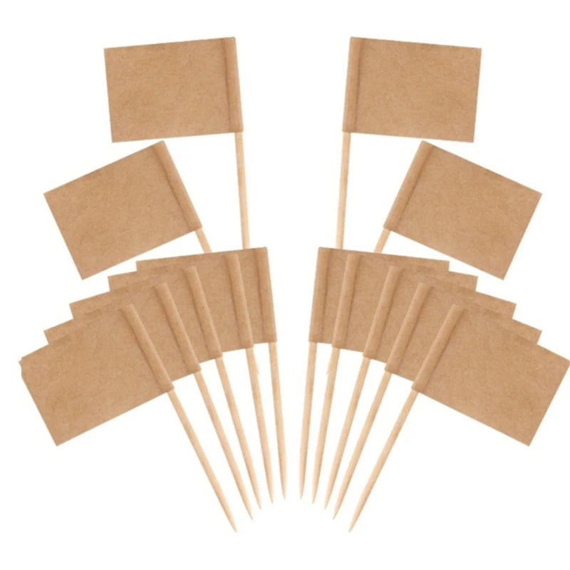 100pcs Blank Toothpick Flags Mini Labels Cheese Marker Picks Cupcake
