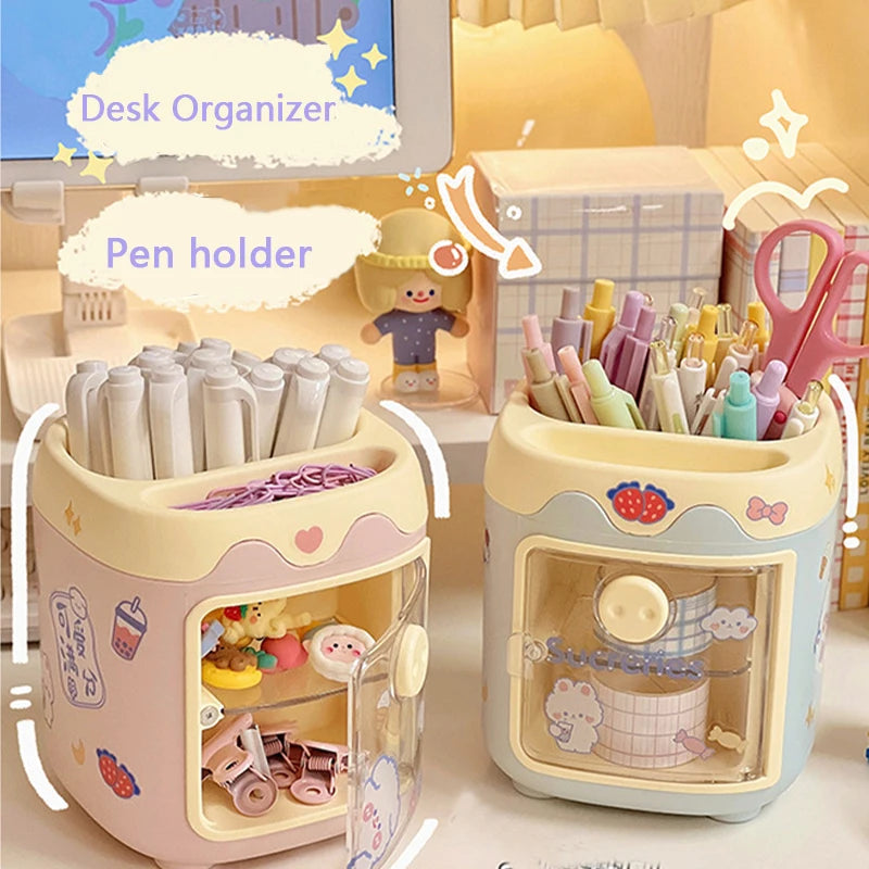 1PC Kawaii Pig Pen Pencil Pot Holder Brush Storage Container Desk Organizer Multifunction washi tape Stationery Office Supplies