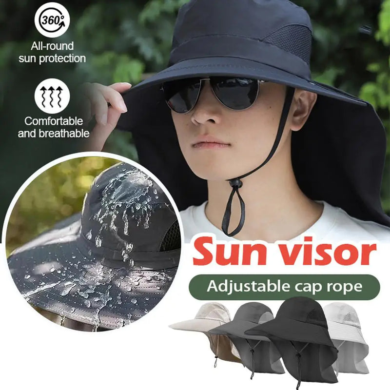 Summer Wide Brim Sun Hat with Neck Flap for Men Women Adjustable Outdoor 50+UPF Protection Safari Cap Hiking Fishing Hat