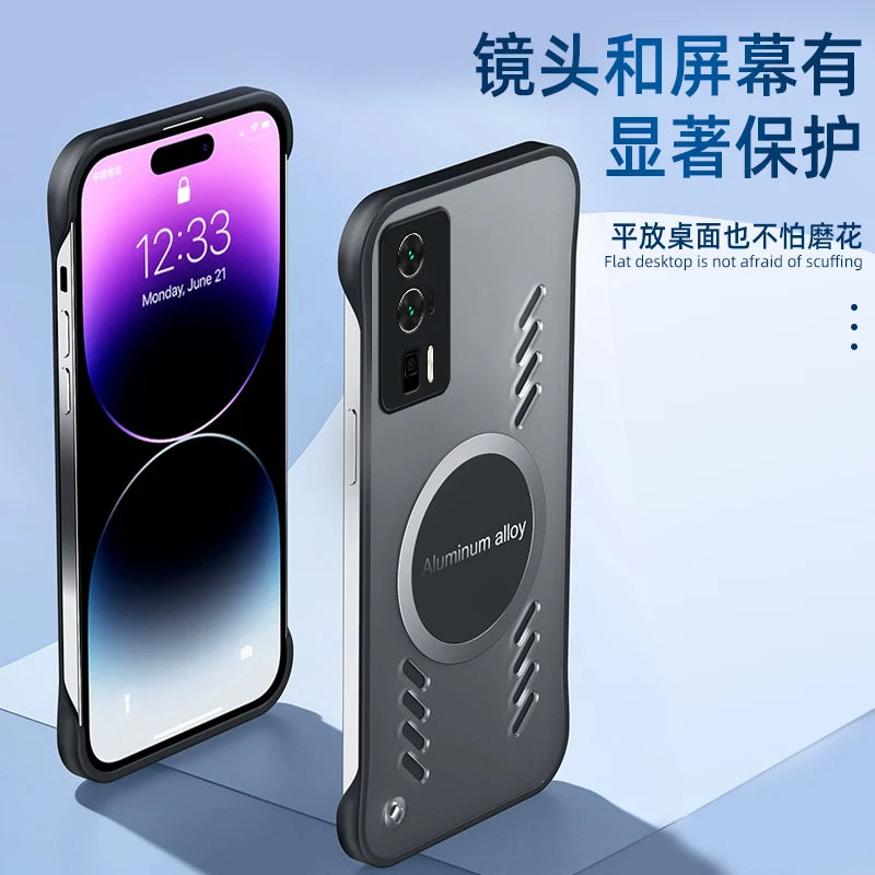 Graphene Cooling Phone Case For Xiaomi POCO F5 Pro Heat Dissipation Case Magsafe Magnetic Wireless Charging Frameless Cover