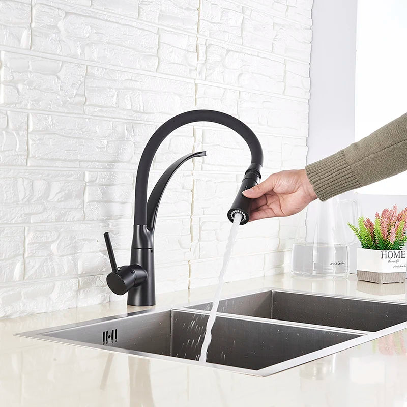 Black/Chrome Kitchen Sink Faucet Swivel Pull Down Kitchen Faucet Sink Tap Mounted Deck Bathroom Mounted Hot and Cold Water Mixer