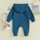 Pudcoco Infant Newborn Baby Jumpsuit, Long Sleeve Hooded Zip-up Solid Fall Romper Clothes for Boys Girls 0-12M