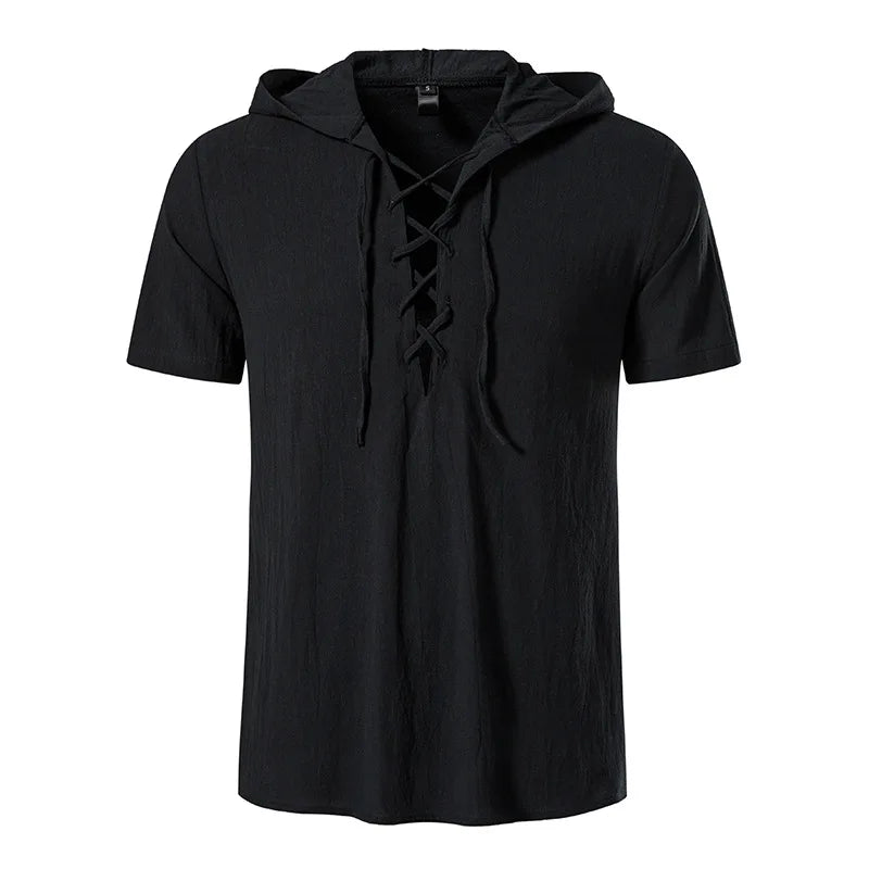 New Men's V-neck shirt Summer Men's Short-Sleeved T-shirt Cotton and Linen Led Casual Men's T-shirt Shirt Male Breathable Shirt