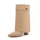 Ladies' Autumn and Winter New Pointed Knee High Women's Boots, Thick High-heeled Long Pants Boots, Fashionable Mid Rise Boots