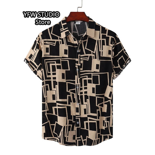 Men's Hawaiian Printed Vintage Floral Blouse Shirt Summer Loose and Breathable Short Sleeve Harajuku Slim Fit Formal Clothes Top