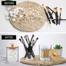 3Pcs Qtip Holder Dispenser with Bamboo Lids Clear Acrylic Bathroom Jars with Tray Cotton Swab Storage Dispenser Reusable